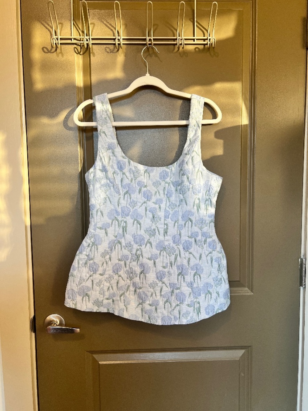 Amanda Uprichard Blue Floral Corset Peplum Top Size Large